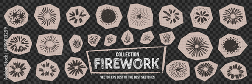 Celebration scrapbook page texture with crayon fireworks and spark collage.