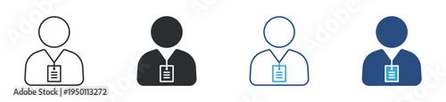 Employee ID badge icon set. Staff identification card icon, office user profile concept. Vector illustration.