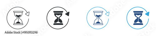 Back in time icon set. Hourglass timer icon, Time rewind and history concept. Vector illustration.