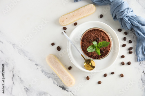 Glass with sweet tiramisu o...
