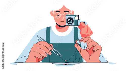 A Photographer at Work: A photographer meticulously focuses on a miniature object with both precision and care. Captured with artistic finesse, showcasing a blend of art and science.