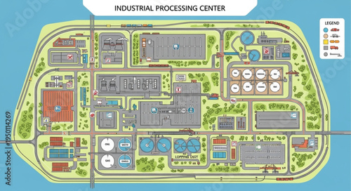 Aerial View of Industrial Processing Center Layout and Design.