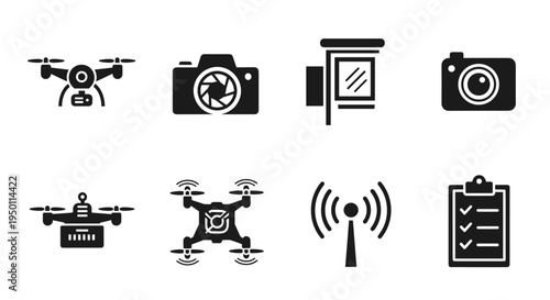 Drone and camera technology icons set.