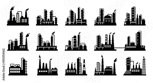 Silhouetted Industrial Plant and Factory Buildings Collection.