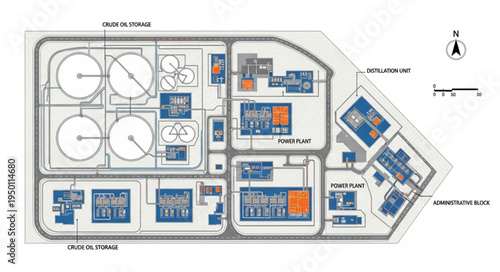 Detailed Layout of a Wastewater Treatment Plant from Above.