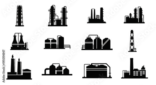 Industrial Plant Silhouettes - A Collection of Factory Designs.
