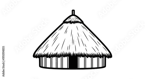 Illustration of a Traditional Thatched Hut with a Conical Roof.
