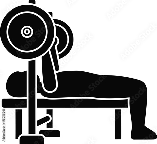 Person performing a bench press exercise with a barbell and weight plates