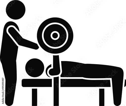 A person performing a bench press exercise with a barbell in a gym setting