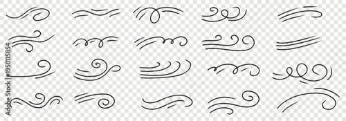 Wind breeze doodle with speed lines and spring air flow swirl.