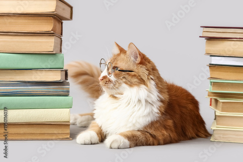 Cute cat in eyeglasses with...