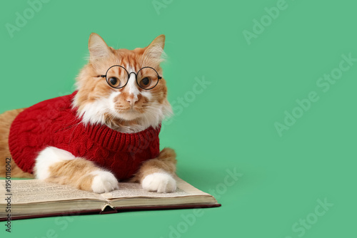 Cute cat in sweater with ey...