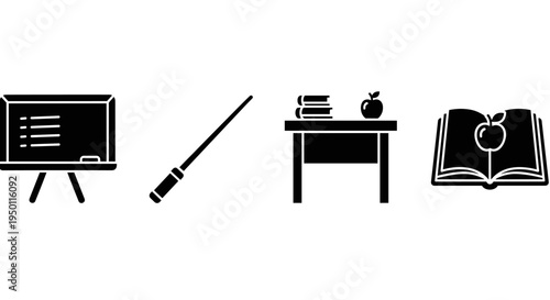 Education icons on desk table.