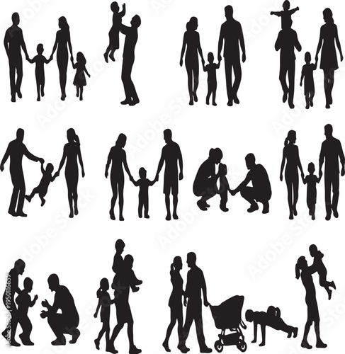 Family mom and dad walking together with kids children vector