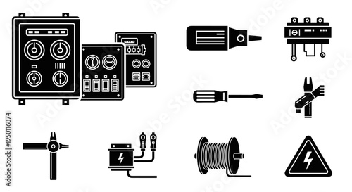 Electricity tools and warning signs.