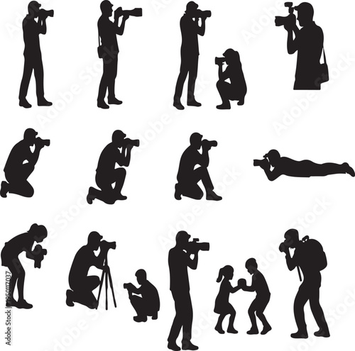 Silhouette collection of photographers models and studio equipment in black