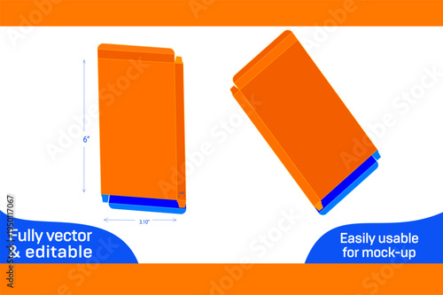 RTE reverse tuck end (3.10x0.40x6) inch box Dieline template 3D box
