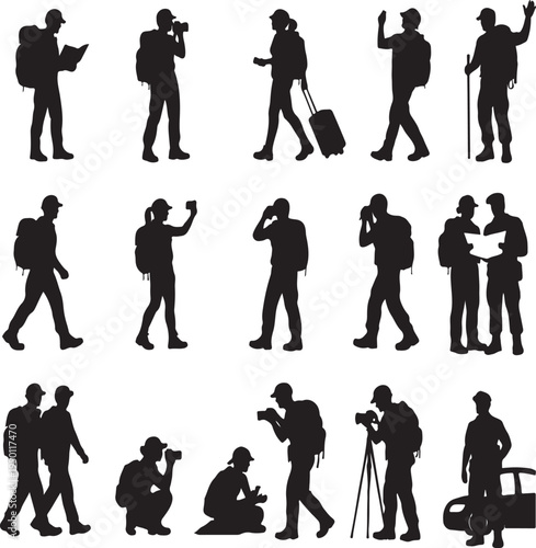 Silhouette collection of photographers models and studio equipment in black