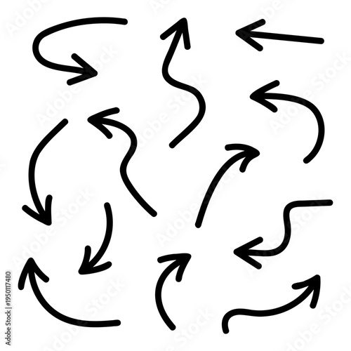 Hand drawn curved arrow doodle set black sketch directional arrows icons