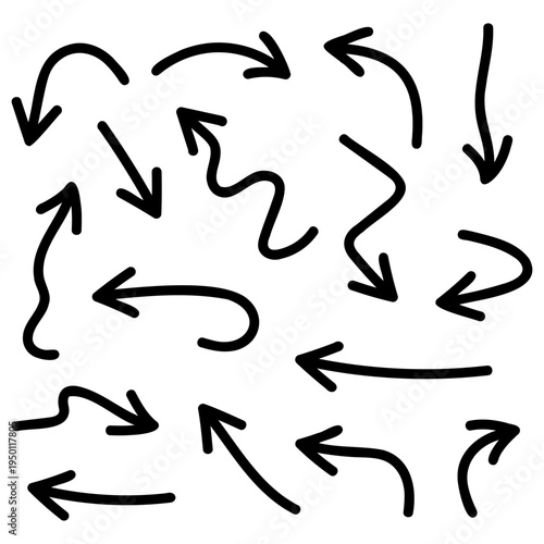 Hand drawn curved directional arrow doodle set black sketch arrow icons collection