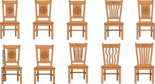 Decorative Wooden Chairs Set with Ornate Carvings and Intricate Designs for Elegant Home Interiors
