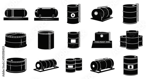 Oil Drums and Storage Tanks - Industrial Vector Graphics Collection.