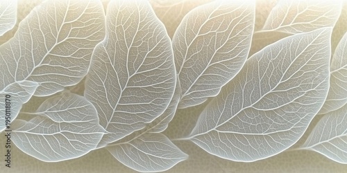 Layered Foliage Textures Pattern Exudes Translucence with Graceful Leaf Motif on Pristine Backdrop