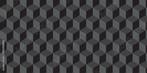 Black cube seamless creative cubic decoration triangle wall and wallpaper textile vector square tile, mosaic endless repeat hexagon metal texture background.