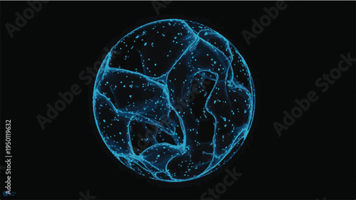 Glowing blue sphere with intricate internal network structure vector illustration