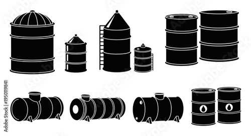 Silhouette Oil Storage Tanks and Barrels - Industrial Energy Resources.