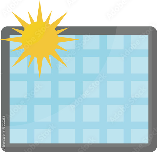 A tablet displaying a bright sun icon on its screen, symbolizing warmth and brightness.