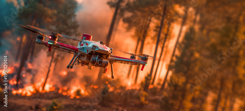 Drone Monitoring Wildfire in Forest