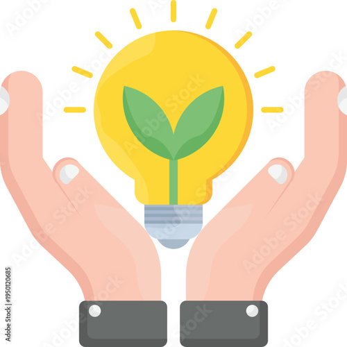 A pair of hands cradling a light bulb with a green plant inside, representing the fusion of nature and technology.