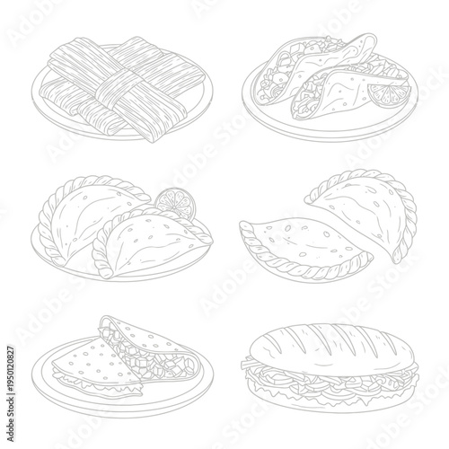 Variety of Tacos on Plates.