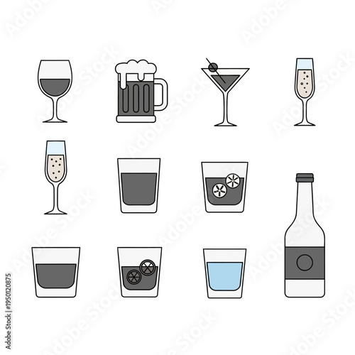 Various types of alcoholic drink glasses.