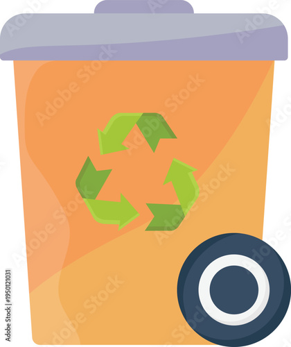 A trash can adorned with a recycling symbol, indicating a designated area for recyclable materials.