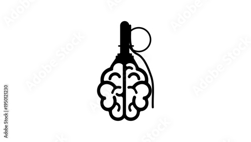 brain like a grenade, black isolated silhouette