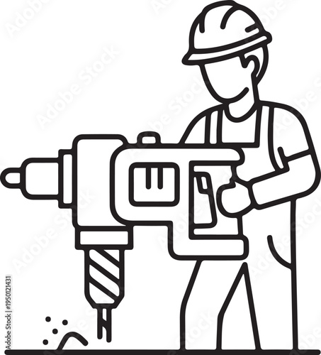 Construction Worker Using Jackhammer Drill