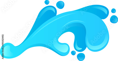 Water splash with drops flowing dynamically on white