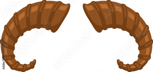 Brown curving ram horns illustration on white background