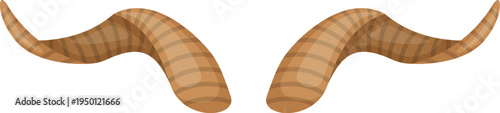Brown ram horns on white background