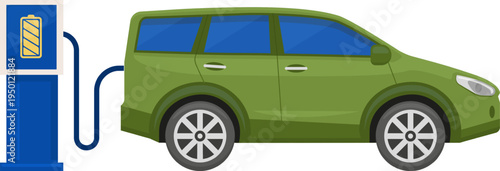 Electric car charging at power station, green transport concept