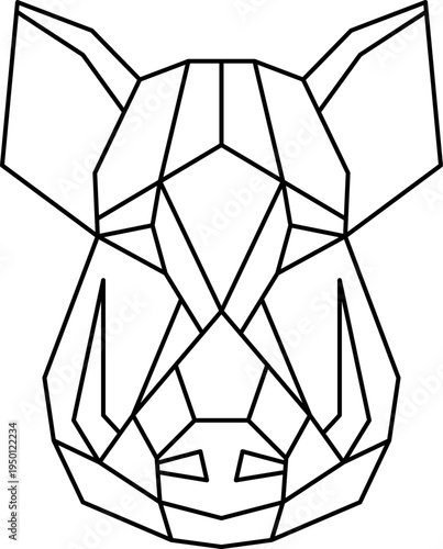 Wild boar head creating geometric line art design