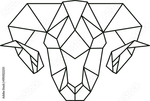 Geometric ram head in polygonal line art style