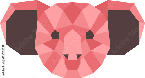 Pink low poly koala bear animal head illustration