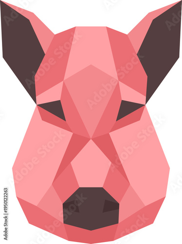 Pink pig head low poly graphic design