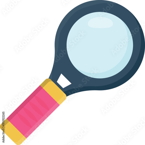Illustration of a magnifying glass, with a clear lens and a sturdy handle, often used to denote scrutiny or analysis.