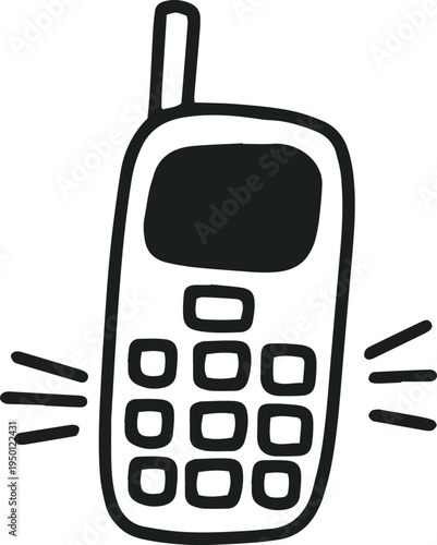 Hand drawing old mobile phone ringing communication device