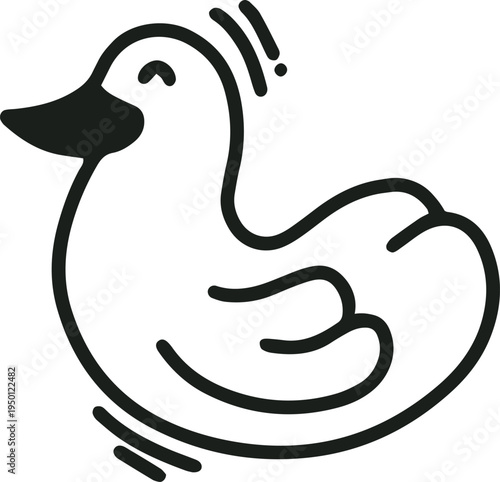 Happy rubber duck floating in water line art