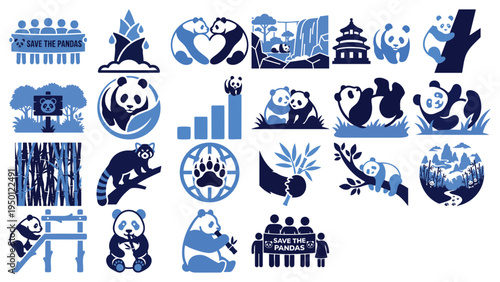 Panda Portrait Iconic Silhouette   Flat Vector Illustration on Transparent Background